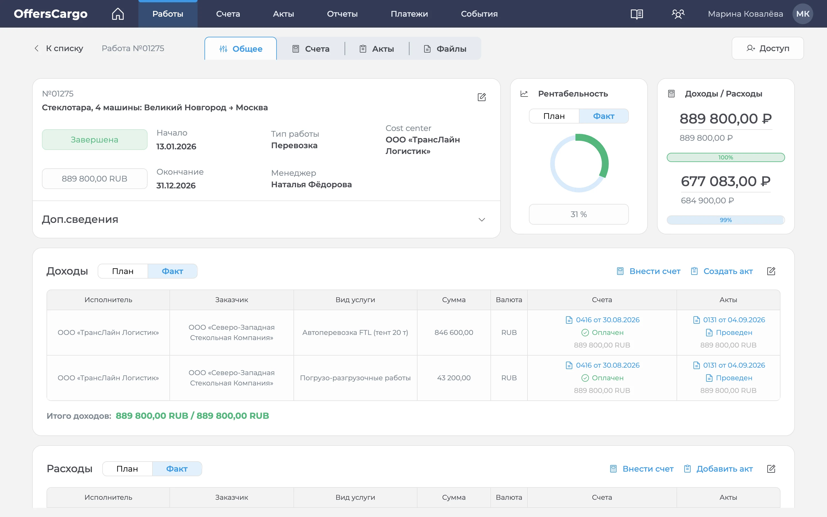 OffersCargo: Анализ рентабельности перевозки